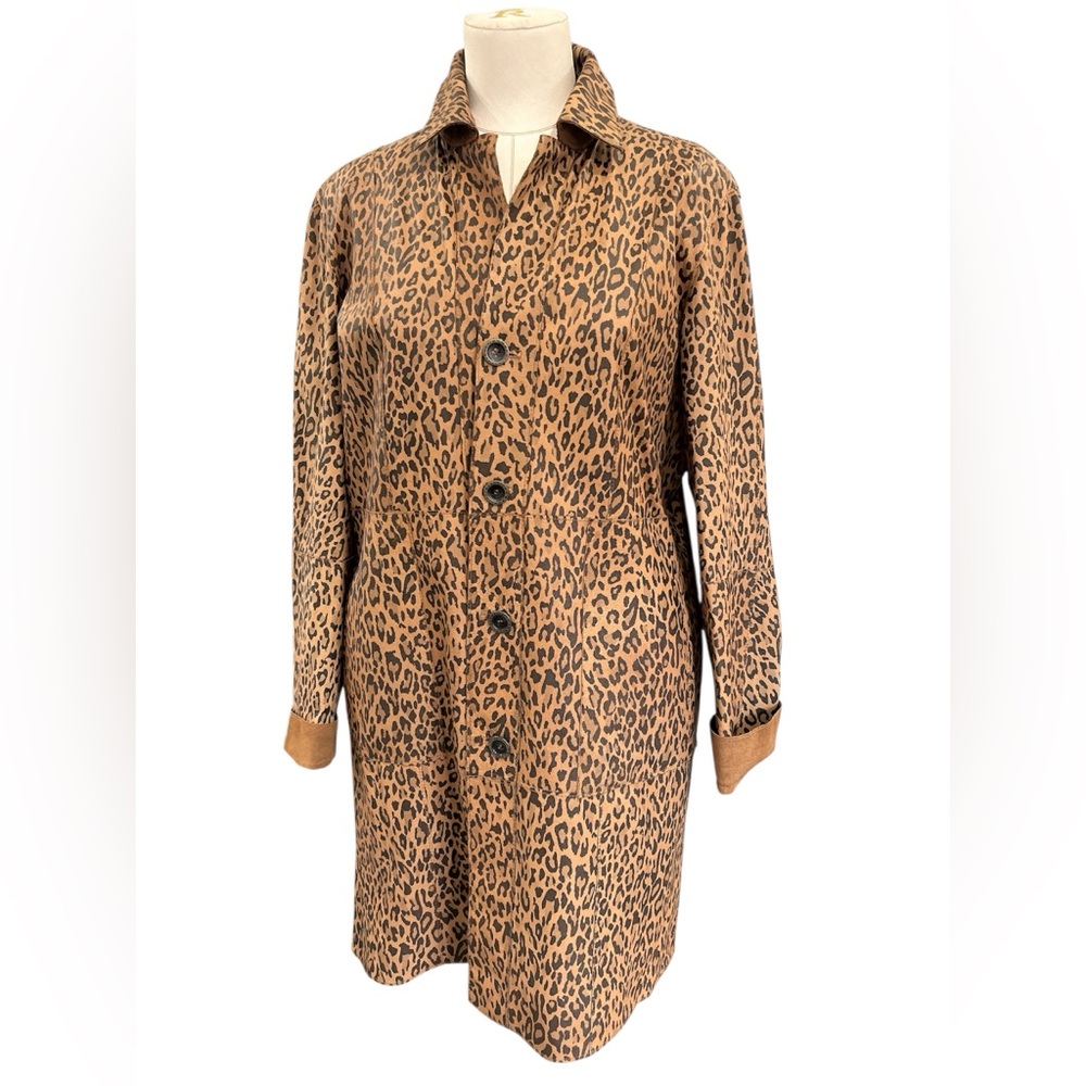 Reversible leather leopard trench coat